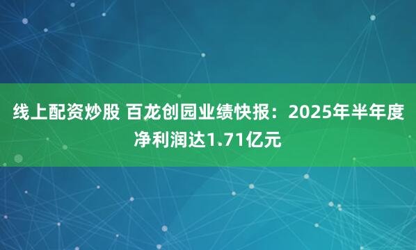 线上配资炒股 百龙创园业绩快报：2025年半年度净利润达1.71亿元